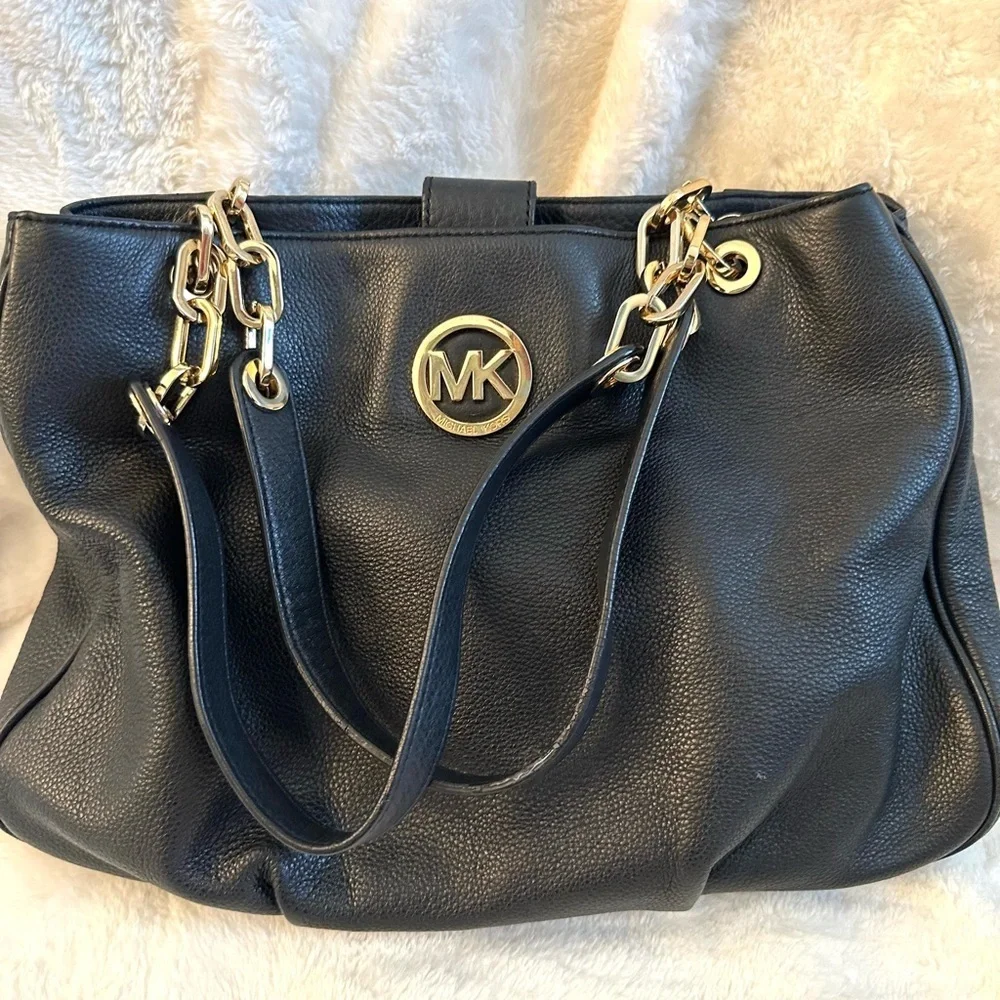 Michael Kors Black Shoulder Bag with Gold Accents